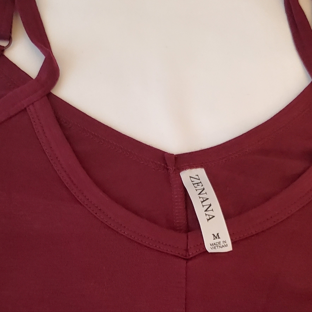 Zenana Cami Spaghetti Strap Burgundy Maxi Dress With Pockets Size M - Picture 3 of 5